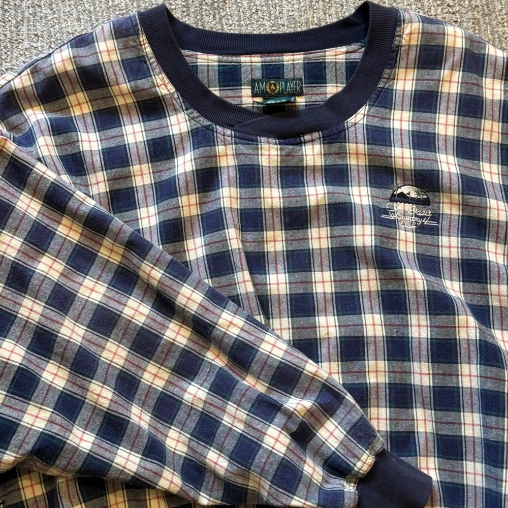 Vintage AM Player Oasis Country Club Plaid Golf Windshirt Navy XXL Cotton Lining